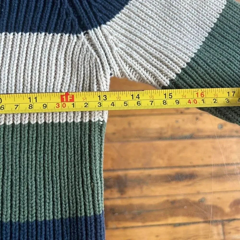 The Children's Place Boys Ribbed Striped Crewneck Sweater Green Navy Cream XS 4
